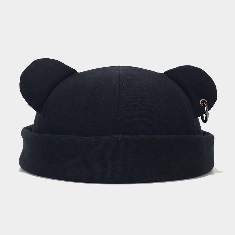 Streetová móda Medvědí uši a železný kroužek Klobouk bez krempy - Unisex Trendy Korejský Hip Hopový Styl