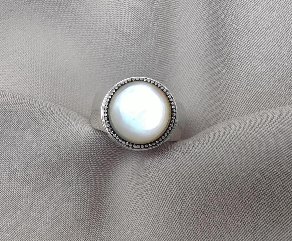 Mother of Pearl Men's Ring: 925 Sterling Silver Ocean Jewelry