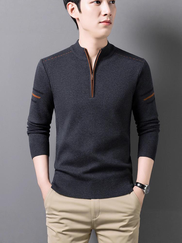 2025 Men's Autumn/Winter Knit Sweater: Half-High Collar, Zipper, Loose Fit, Long Sleeve Pullover