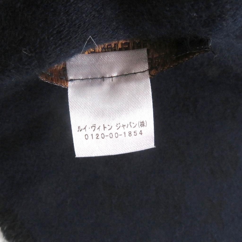 Great LOUIS VUITTON Scarf Monogram All-over Black Navy Cashmere Mens M71615 Used