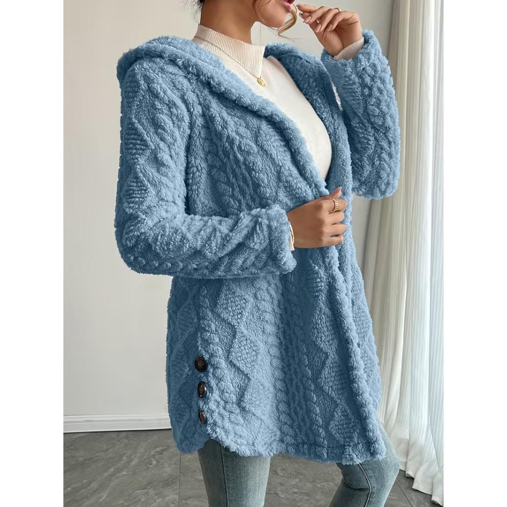Women's Hooded Long Sleeve Cardigan Regular Fit Urban Style Fleece Coat Casual Jacket