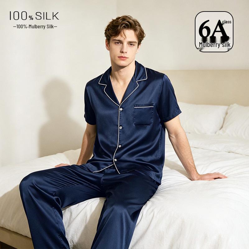 2026 Men's 19 Momme Heavyweight Mulberry Silk Pajama Set - Long Sleeve & Pants for Spring/Summer