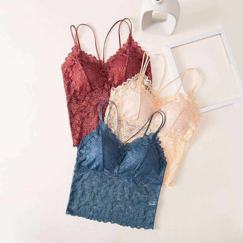 Sexy Full Lace Long Tube Top Underwear for Women With Removable Chest Pads Camisole