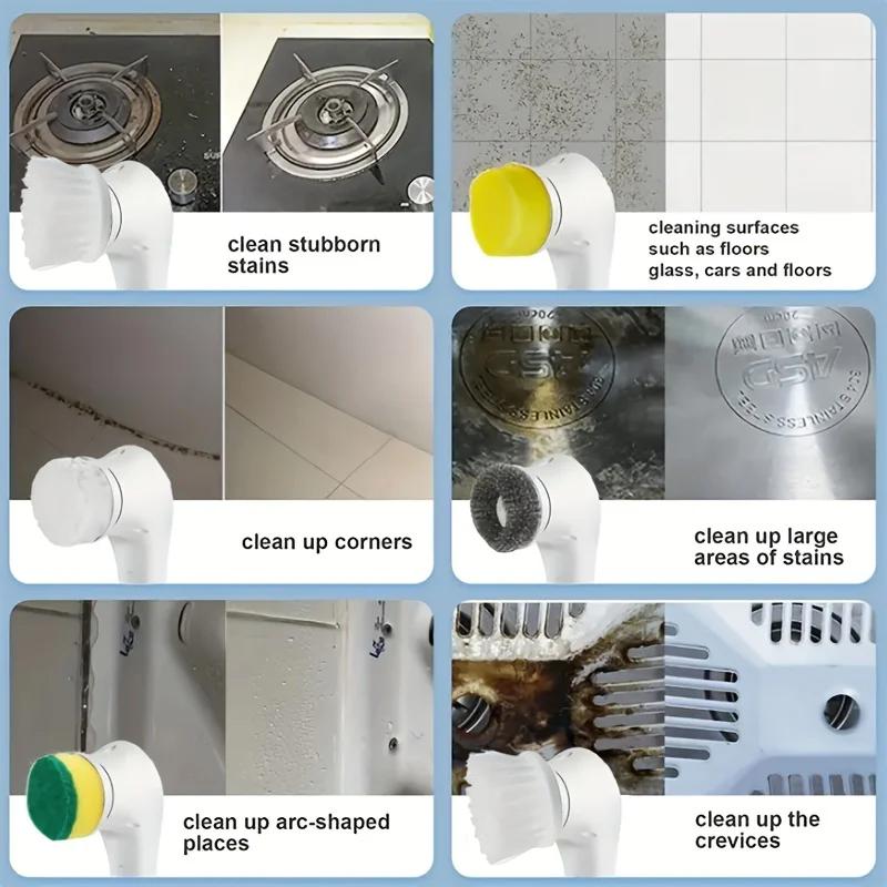 Five In One Multifunctional Electric Cleaning Brush for Bathroom Washing and Kitchen Cleaning Tools