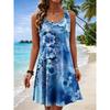 Women's Round Neck Sleeveless Watercolor Lotus Print Casual A-Line Mini Dress, Beach Tank Dresses for Spring & Summer