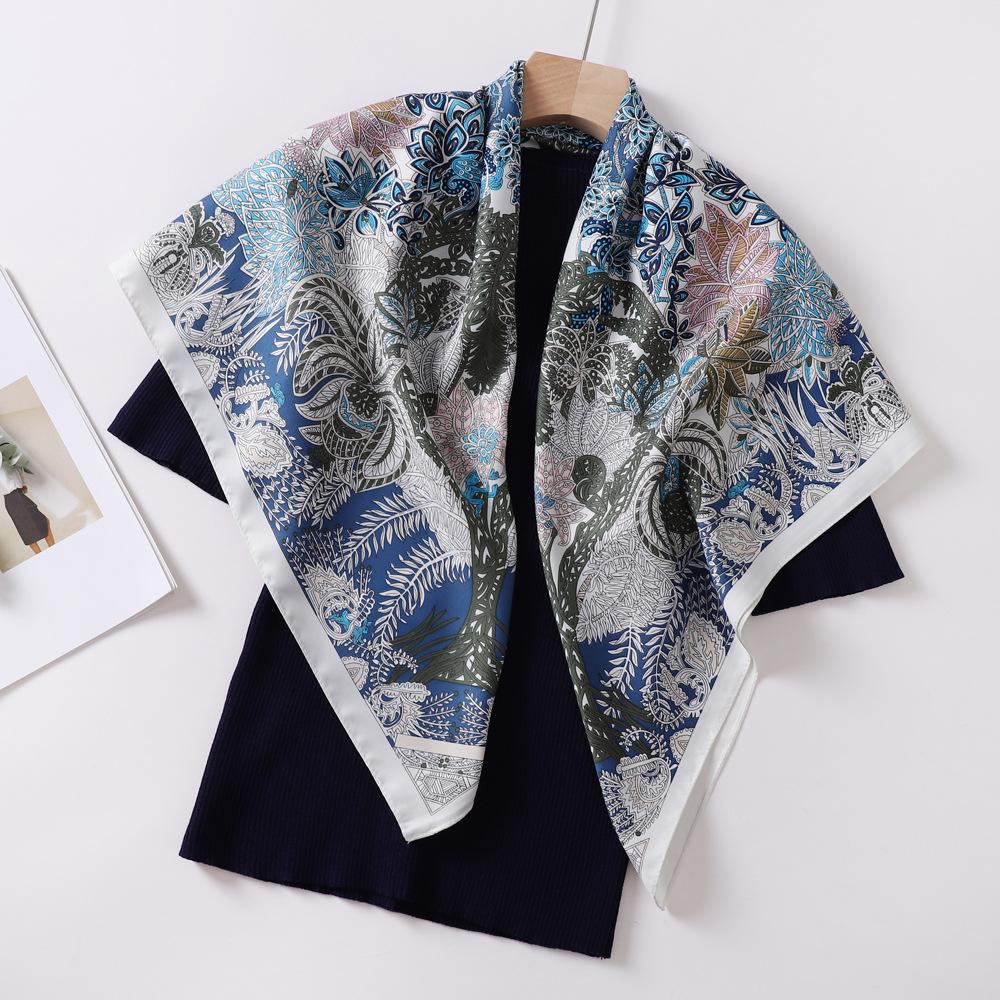 European and American twill silk large square scarf 91cM silk scarf women's simple and versatile scarf fashion headscarf shawl wholesale
