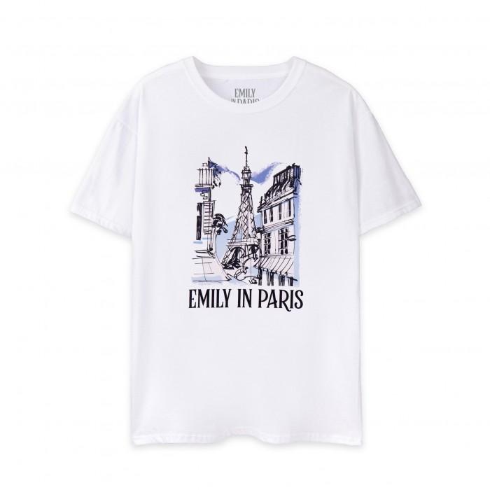 Emily In Paris Womens/Ladies Sketchy Cityscape Short-Sleeved T-Shirt M blanc