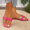 Fashion Luxury Rosy Red Flat Slippers for Women Summer Beach Buckle Decor Square Toe Sandals New Transparent Band Low Heel Slides Mujer