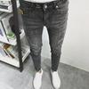 Men's Trendy Ripped Skinny Jeans - Spring Korean Style, Slim Fit, Nine-Point Length