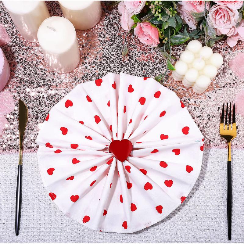 4Pcs Valentine'S Day Love Napkin Circle Dining Table Heart Shaped Tissue Buckle Wine Bouquet Ring Party Decoration Ornament