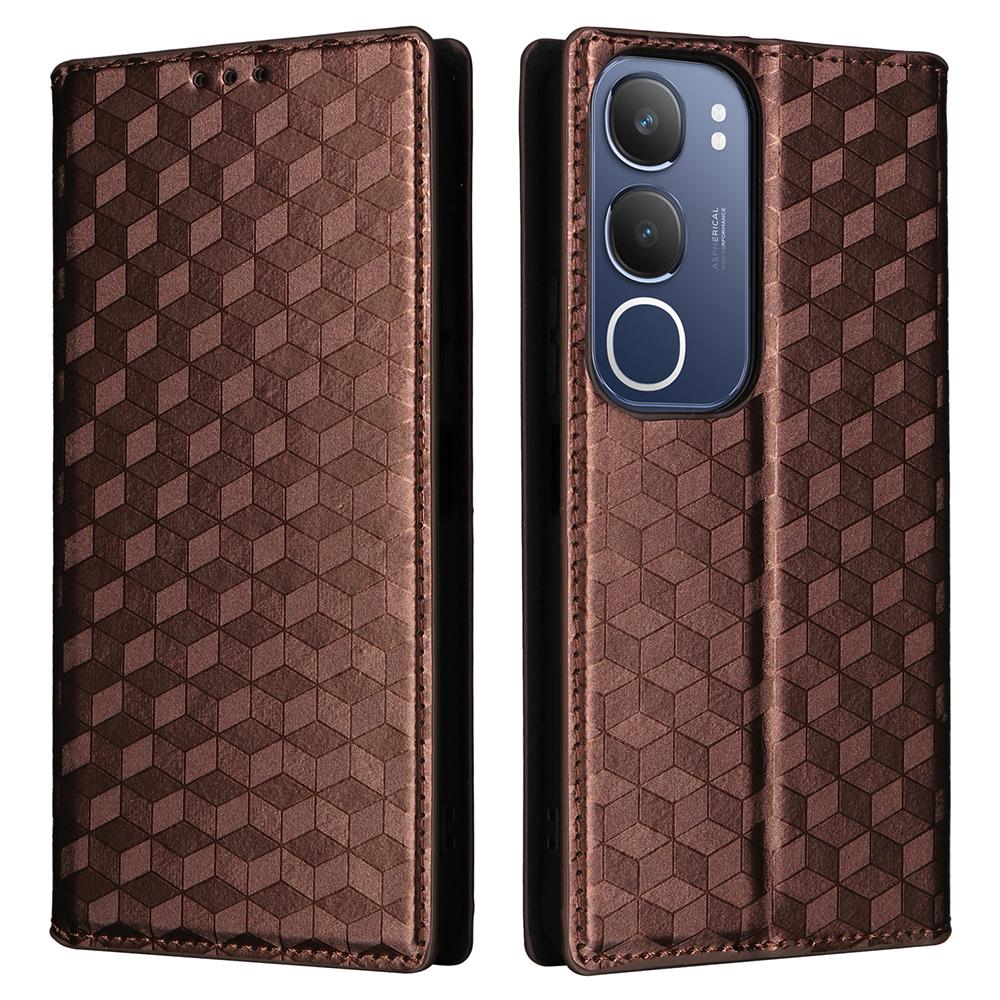 For vivo Y19s 4G/Y29 5G Wallet Case Rhombus Imprinted Leather Phone Cover
