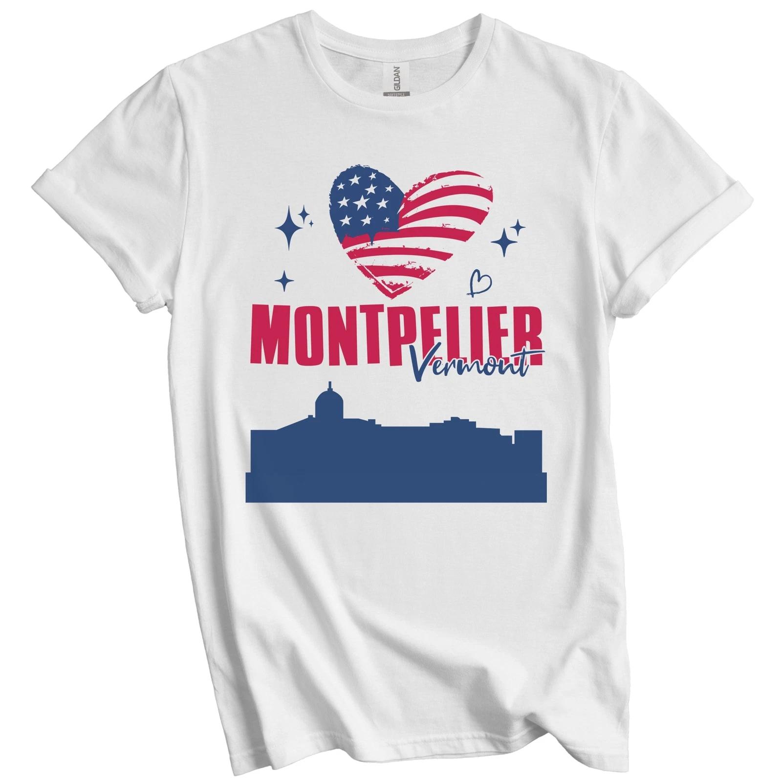 Montpelier Vermont Skyline American Flag Heart 4th of July T-Shirt S