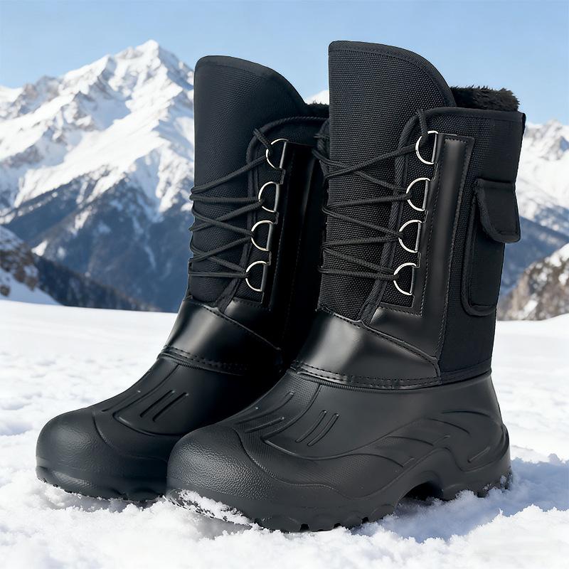 Men's Winter High-Tube Fleece-Lined Thickened Snow Boots Waterproof Non-Slip Slip-On Cotton Boots Outdoor Function Warmth