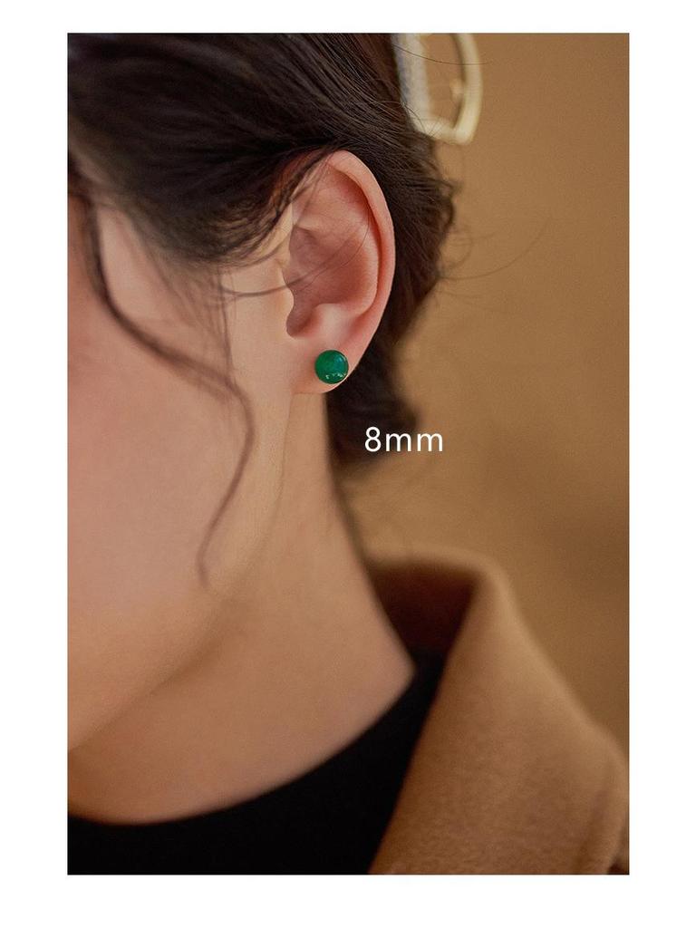 S999 Saf Gümüş Parlak Kırmızı ve Yeşil Kalsedon Küpe - Zarif Retro Üst Düzey Tasarım