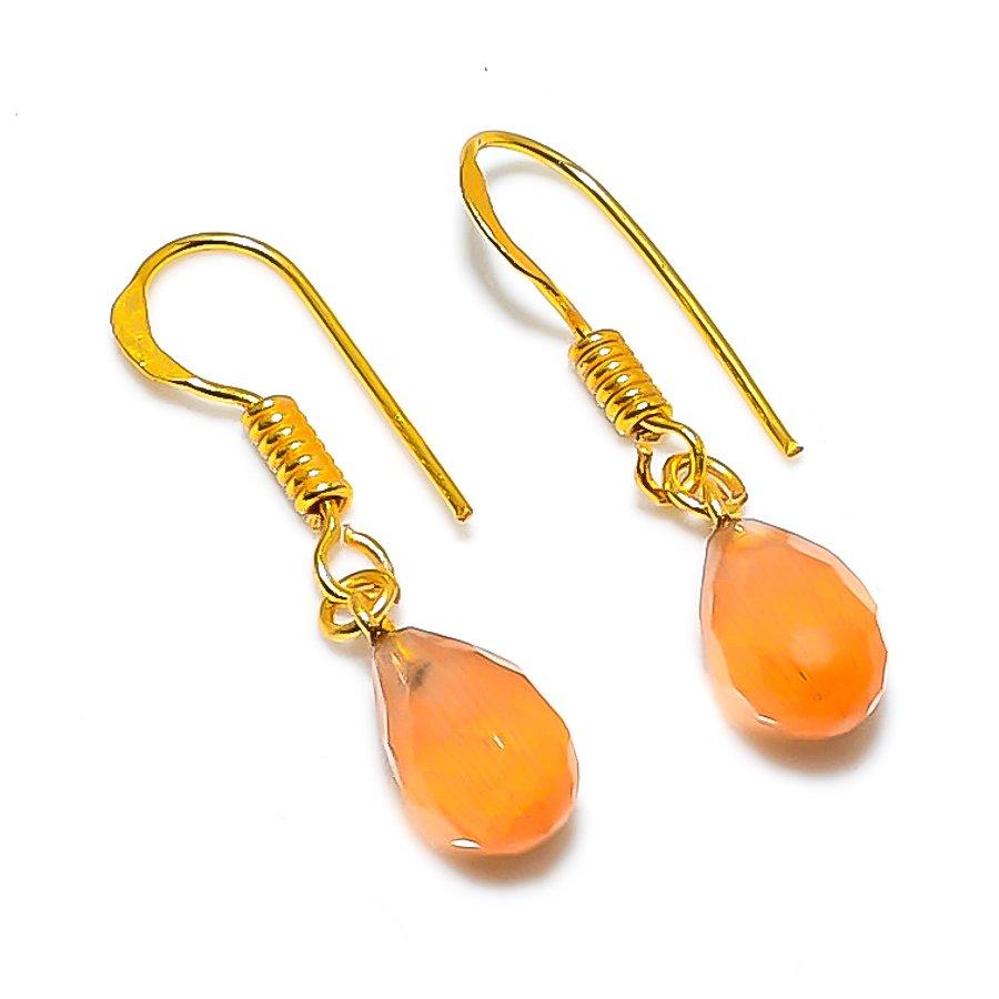 Orange Monalisa Gemstone Handmade 925 Sterling Silver Jewelry Earring 1.22" GK-4982