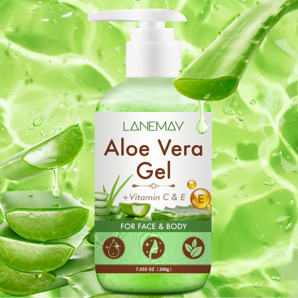 Vitamin C and E Aloe Vera Gel for Face & Body Hydrating Moisturizing Repairing Sunburn Relief Acne Care for Sensitive Skin 200g
