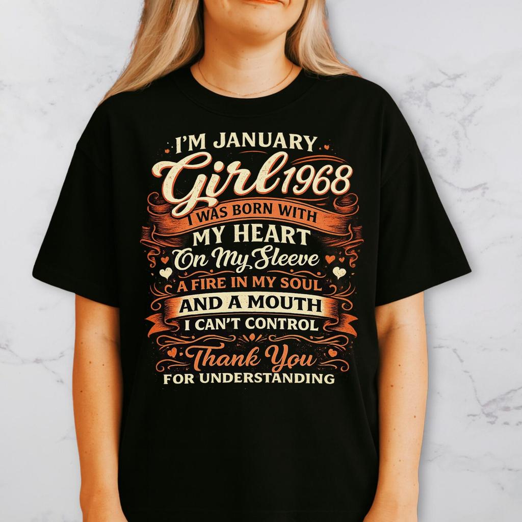 Custom Birth Month Year Girl T Shirt, I Was Born With A Fire In My Soul Tee, Funny Birthday Shirt For Women, Personalized Month Year Gift