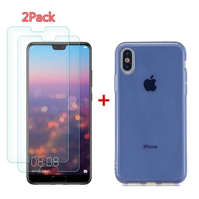 Coque et Film de Protection - Apple - iPhone XS/X - 2PCS Verre Trempé - 1PCS TPU Silicone - Bleu