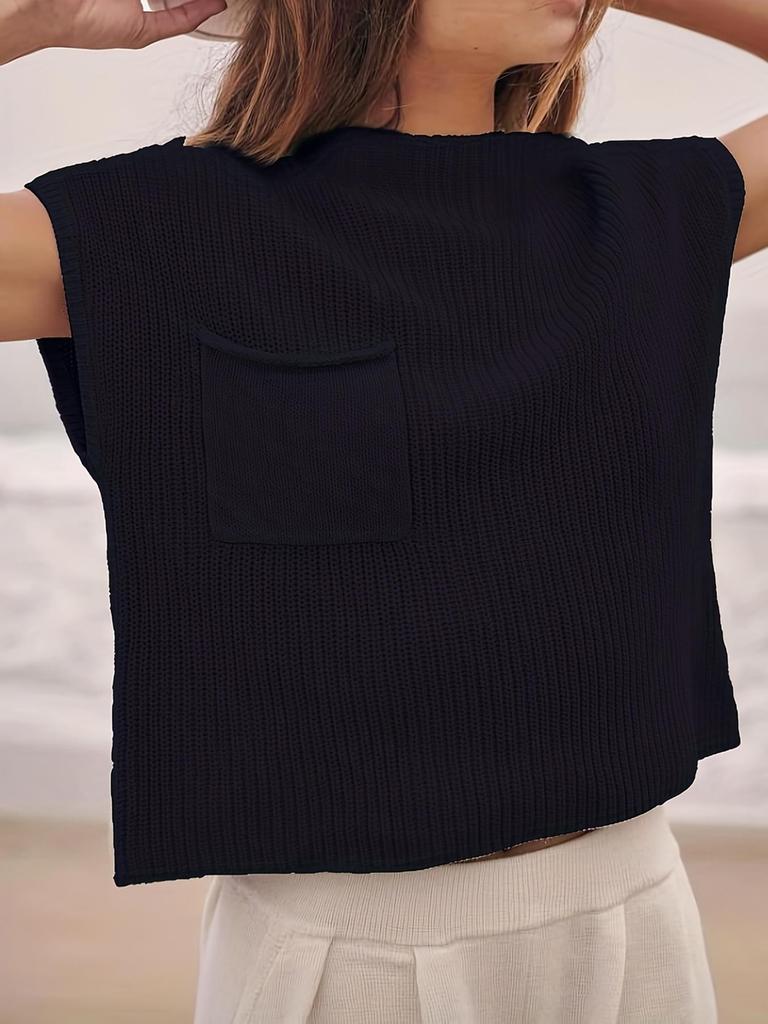 Frühlings-Freizeit-Strickpullover mit Rundhalsausschnitt Locker Gerippt Lässig