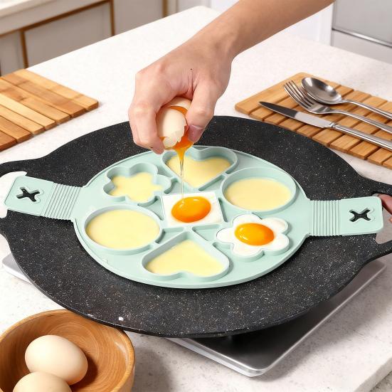 Silikon Egg Pannekakering Pannekakeform 7-hull Eggkokerring for Kjøkken Non-stick Lett Snu Frokostverktøy