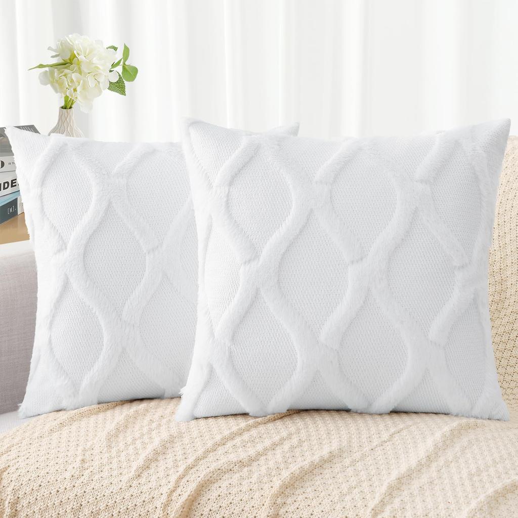 HAPIHAPPY Plush Throw Pillow Covers 12X20 Set of 1 Faux Fur Wool Bed Sofa Living Room Throw Pillow Covers Soft Home PillowCovers