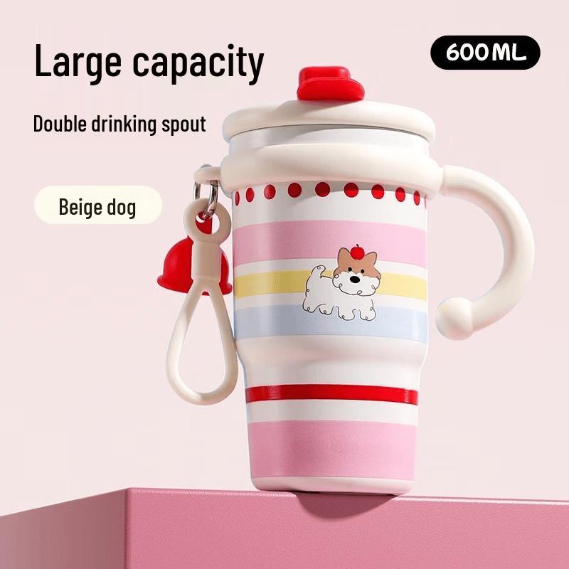OLOEY Ceramic Lined Double-Drink Straw Cup with Handle