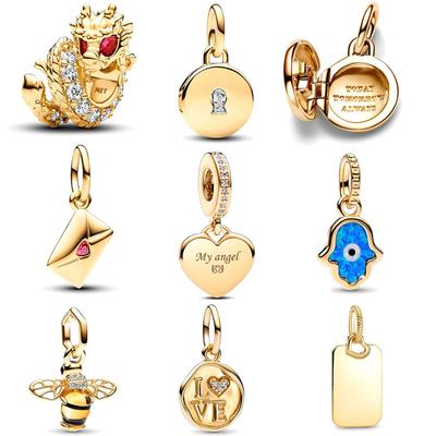 14k Gold Plated S925 Silver Love Letter Envelope Dangle Charm  Bead Fit Original Bracelets Women Jewelry Gift DIY