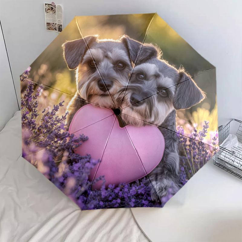 Schnauzer Pattern, Automatic Folding Umbrella, Portable and Foldable Design, 8 Ribs, a Christmas or Birthday Gift.