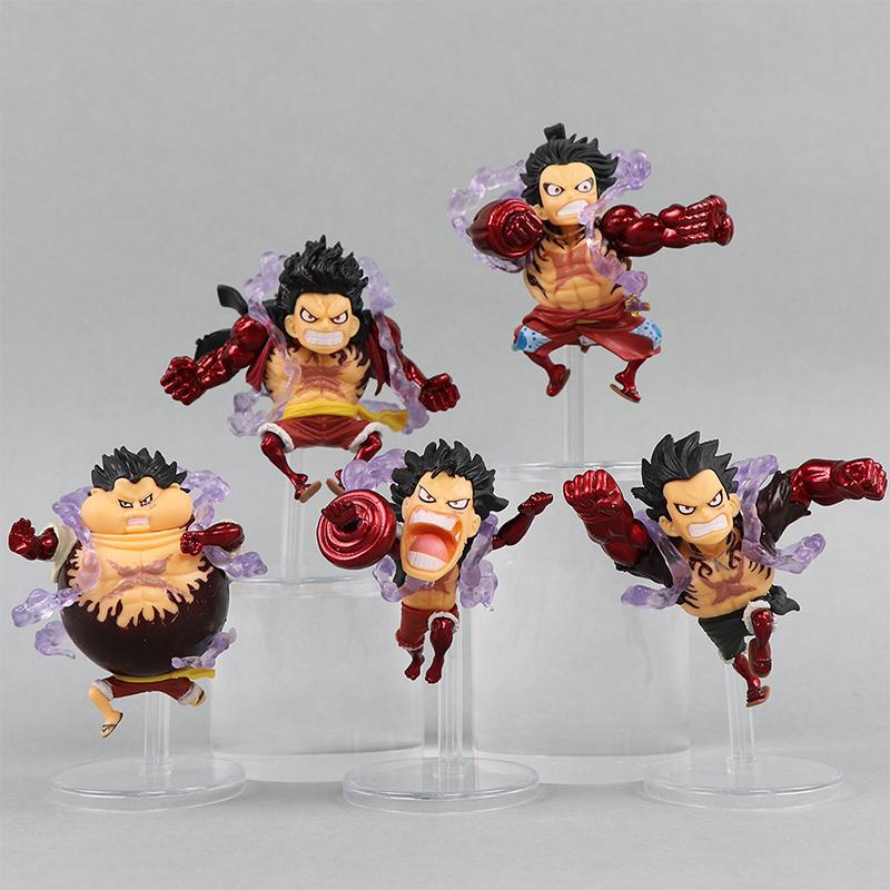 11Cm 5Stk/Set Q Version von Schelmischem Ruffy Lustiges One Piece Gear 4 Ruffy Anime Figuren PVC Modell Spielzeug Desktop Auto Montiertes Ornament