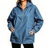Women's Casual Loose Fit Half-Zip Hooded Denim Top with Pockets for Everyday Wear