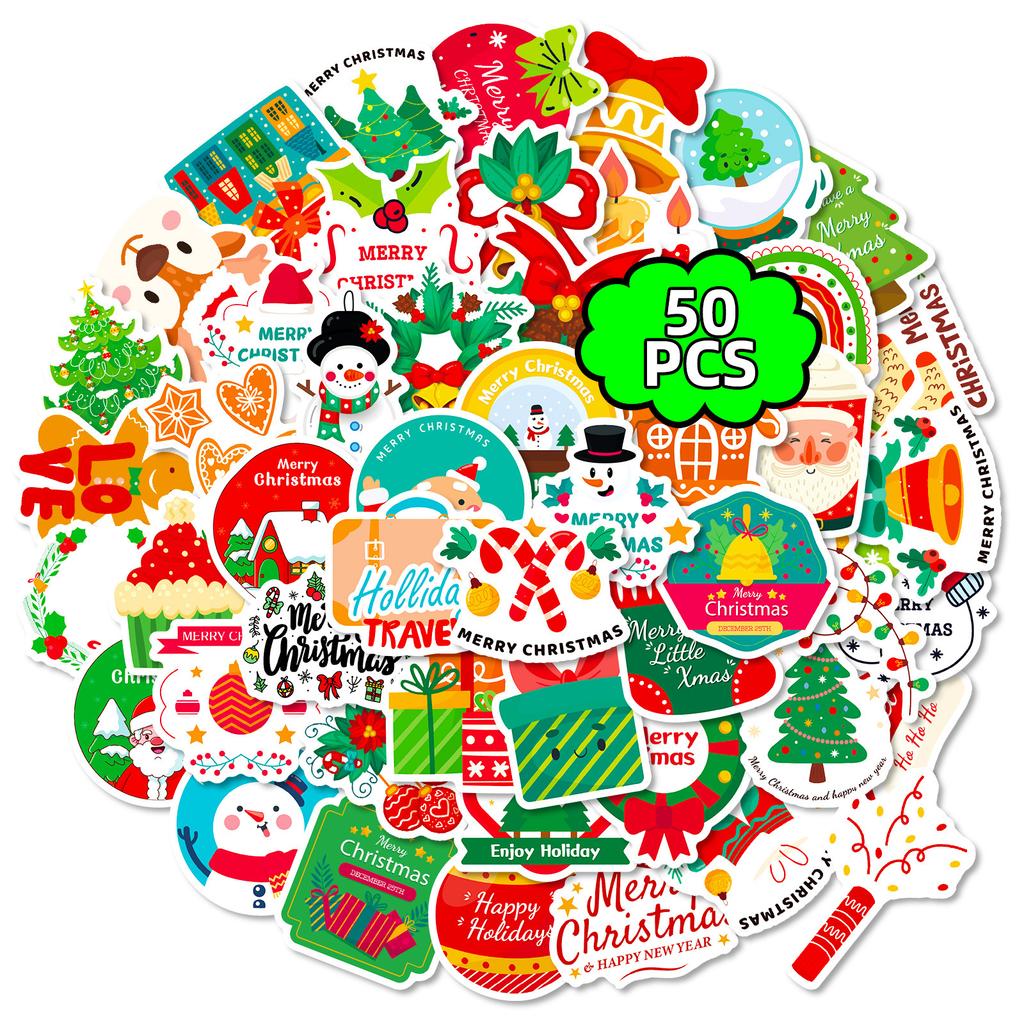 50 Christmas Stickers Christmas Party Diy Window Glass Arrangement Decorative Festive Vibe Stickers