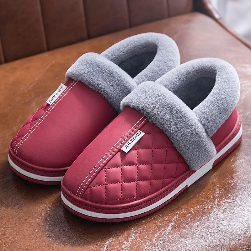 Elderly Waterproof Cotton Slippers Men's Bag Heel Indoor Home Non-slip Warm Household Wool Cotton Shoes Winter Large Size Women