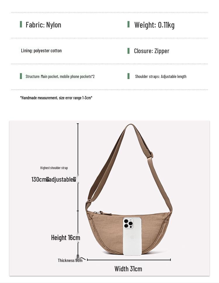 Urban Minimalist Women's Nylon Crossbody Dumpling Bag