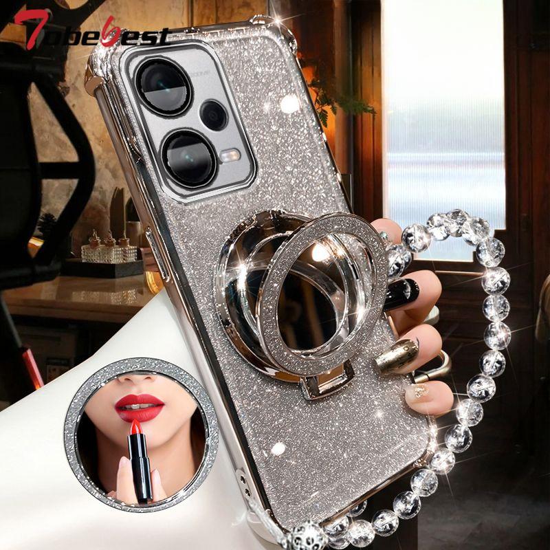 Shockproof GLITTER Plating Crystal Bracelet Mirror Magsafe phone holder Case For Xiaomi Poco X5 Pro 5G Cover