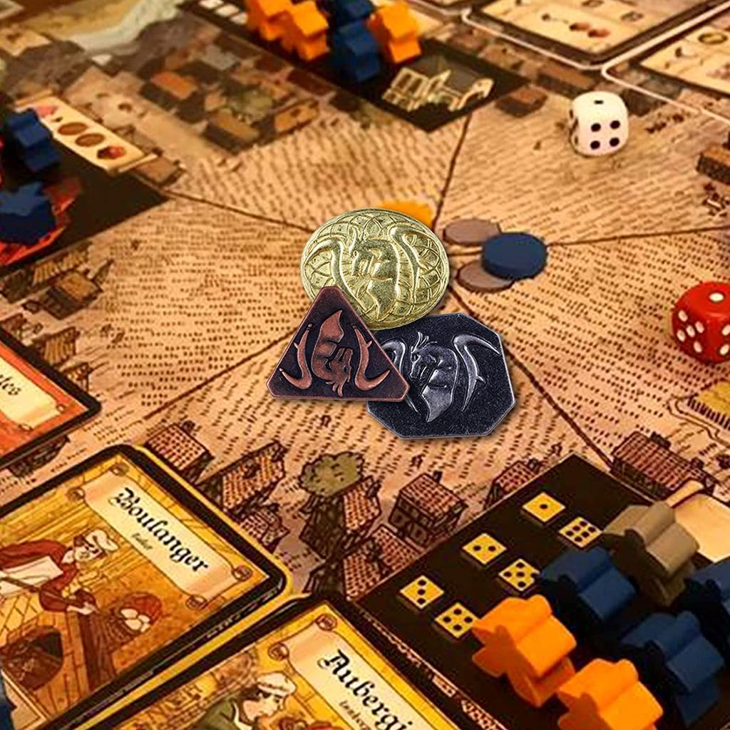 60PCS DND Coins with Leather Metal Coins In and Fantasy Coins for Board Counterfeit Game Dungeons and Dragons Roleplaying Coins Pouch, Gold, Silver,