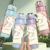 1PC White Bear Warm Hug Cartoon Print 750ml Color Plastic Sports Water Bottle Leakproof Flip Straw Lid Suitable for Sports Office Home Use