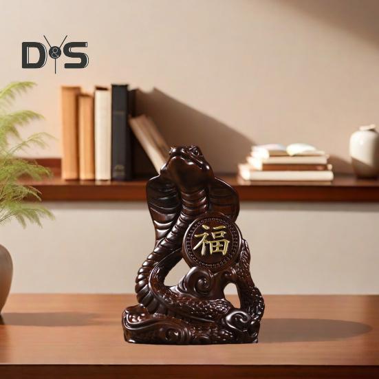 Schlangenstatue mit chinesischem Sternzeichen, kleine hölzerne Feng-Shui-Tierfigur, Schlangenskulptur zum Neujahrsfest 2025, Heim- und Bürodekor für Glück, Erfolg, Reichtum