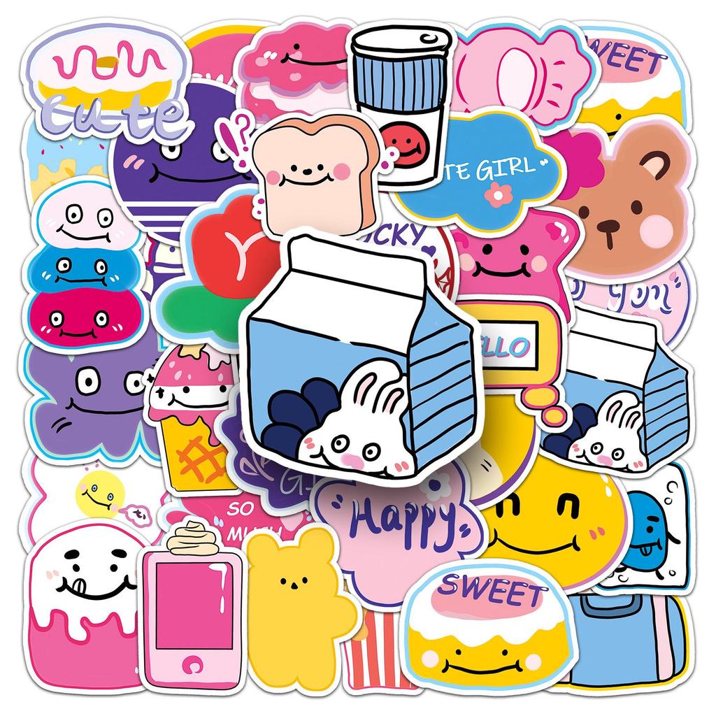 Korean Style Cute Cartoon Graffiti Stickers - 50 Waterproof Sheets for Phone Cases & Suitcases