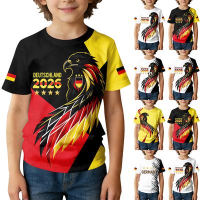 Kids Loose Fit Casual T Shirt Germany Print Short Sleeve Children Tee Top Suitable for Everyday Wear and Outdoor Activities