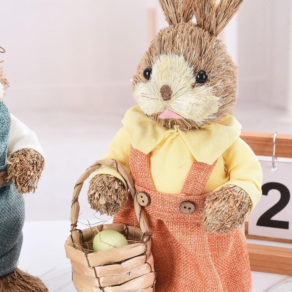 2PCS Bunny Ornaments Rural Style Male Female Rabbit Figurine for Easter Day Home Decoration 35cm