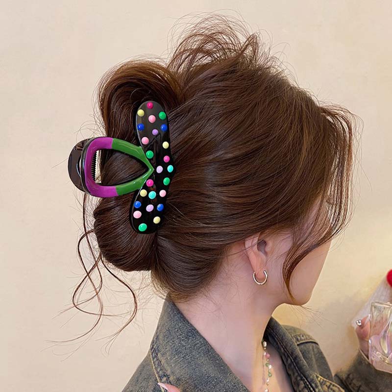 Korean Colorful Polka Dot Heart Hair Claw For Women  New Sweet Drip Oil Shark Clip Headdress Hair Accessories