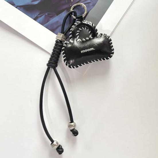 Leather Bag Pendant PU Leather Mini Bag Charm with Hand-Woven Rope
