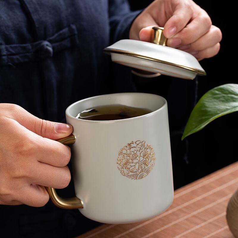 RUDAO Ru Kiln Gold-Painted Ceramic Teacup with Lid
