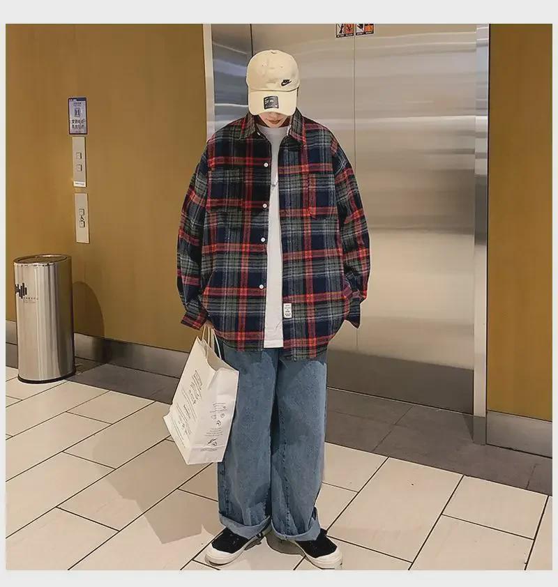 Men's High-End Plaid Oversized Shirt/Jacket, Hong Kong & Japanese Style, Unique Couple Design