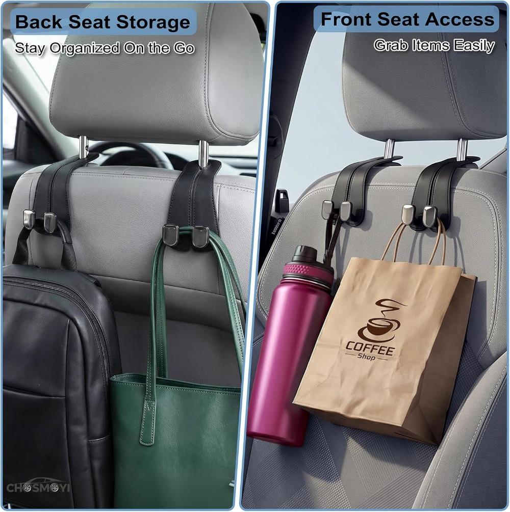 Durable Multifunctional Leather Car Headrest Hooks Car Seat Purse Hanger Storage Organizer for Hanging Bags and Personal Items
