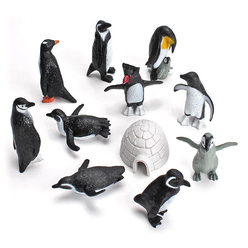 Children'S Simulated Marine Animal Model Mini Igloo Arctic Polar Penguin Set 11-Piece Animal Ornament Toy