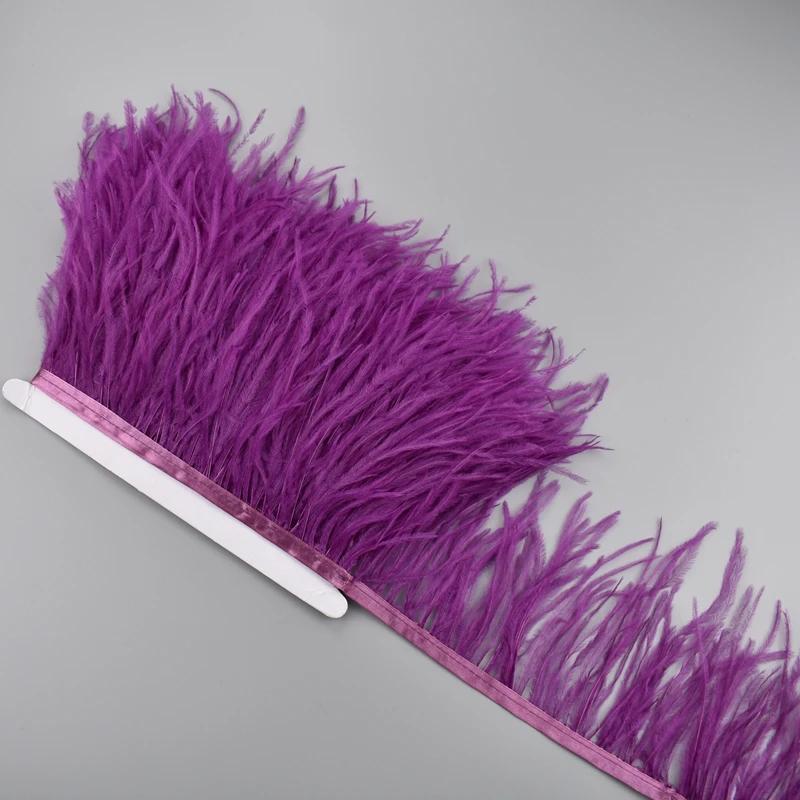 1Meter Ostrich Feathers On Ribbon Tape 10-15Cm Black White Tassel Fringe Trim Shawl Sewing Trimmings Needlework Clothes Decor