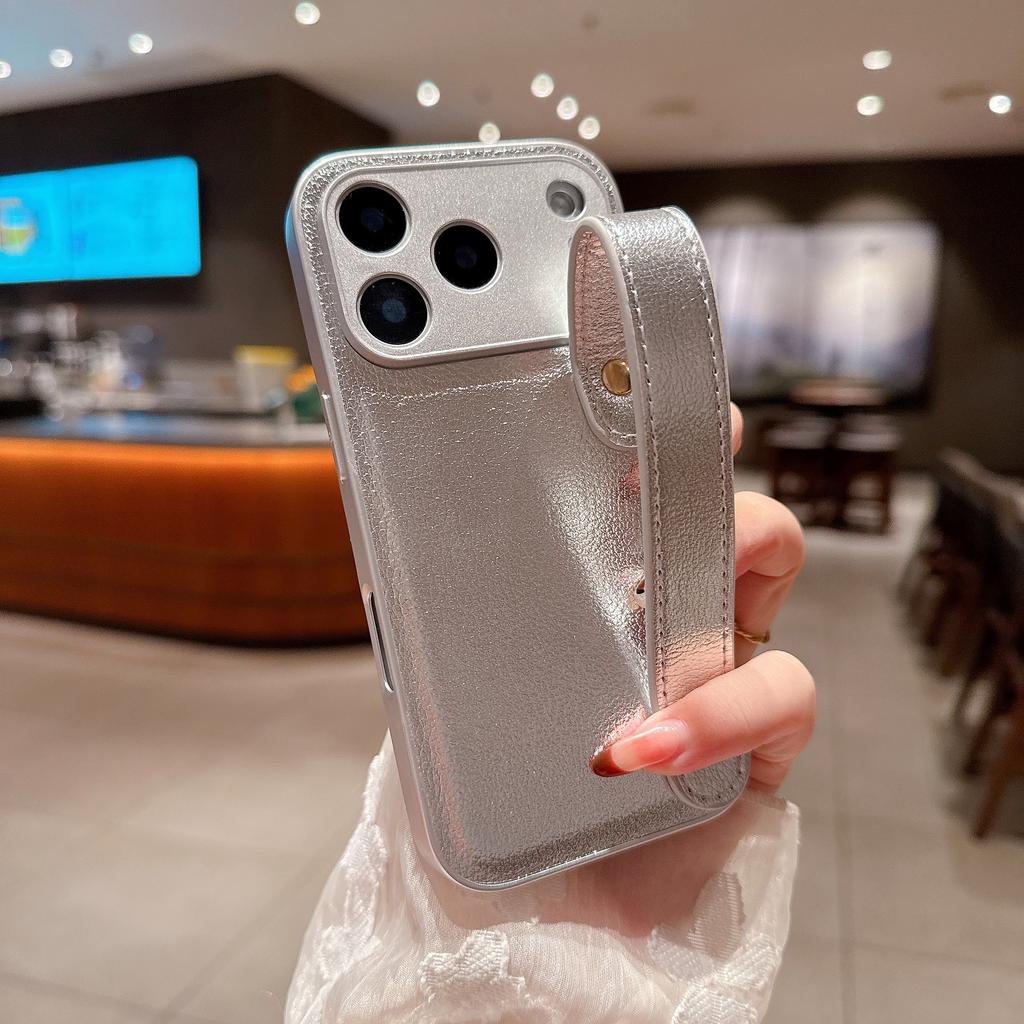 For For Iphone 17 Pro Max Air Leather Bracket Wrist Strap Holder Cover for For Iphone17 16 1 14 13 12 11 Pro Max Plus Stand Case