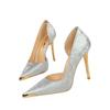 Scarpe Donna Stile Nazionale da Banchetto Tacchi Alti Tacco Sottile Bocca Bassa Laterali Vuote Raso Metallo Punta Appuntita Scarpe Singole