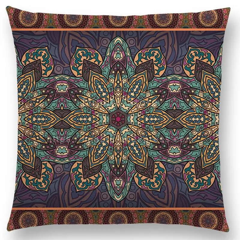Boho Colorful Flowers Abstract Ethnic Floral Pillow Case Mandalas Pattern Design Vintage Patchwork Retro Cushion Cover